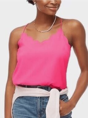 J Crew Hot Pink Scallop-Edge Strap Tank Top